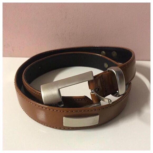Vintage Elisa Paris Cognac Brown Leather Rectangle-Studded Belt GUC - Picture 1 of 7